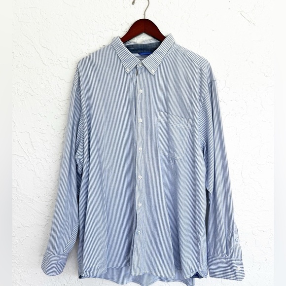Tommy Bahama Men XXL Blue Striped Cotton Long Sleeve Button Down Casual Shirt - Picture 1 of 6